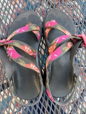 Chaco Women's Z2 Black Sandals with Pink & Orange Floral Straps